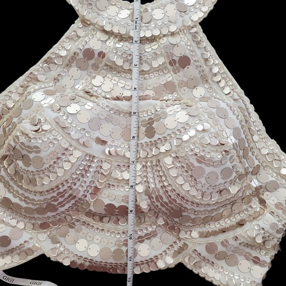 GIGI 2 Piece Le Femme Ivory With Rose Gold Sequins Prom Dress Womens Size 4 - Picture 10 of 16